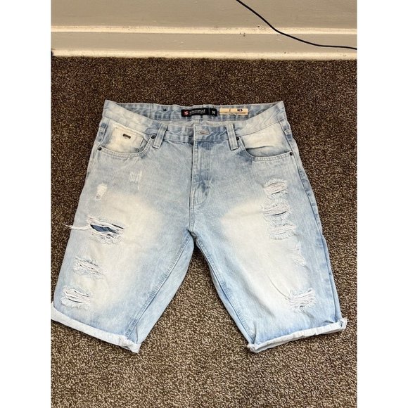 Vintage‎ Southpole Jeans Shorts Mens 36 Blue Light Wash Hip Hop Y2K Distressed - Picture 1 of 6